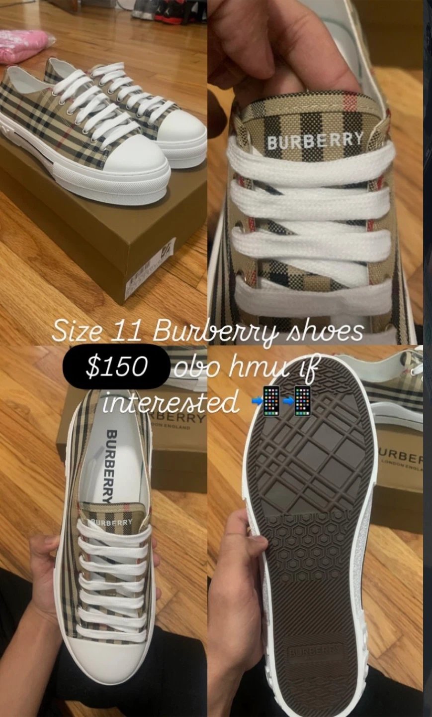 Burberry Classic Check Low Top Sneakers - Size 11