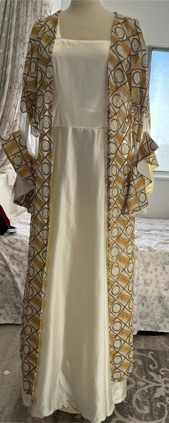 Women's White and Gold Brocade Dress