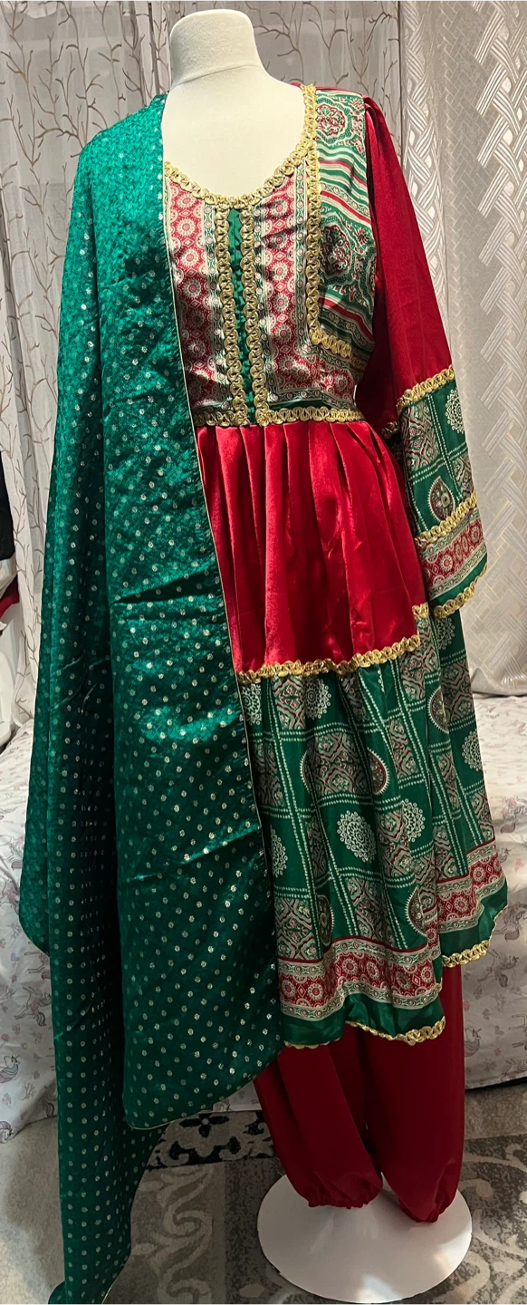 Red and Green Traditional Outfit with Scarf