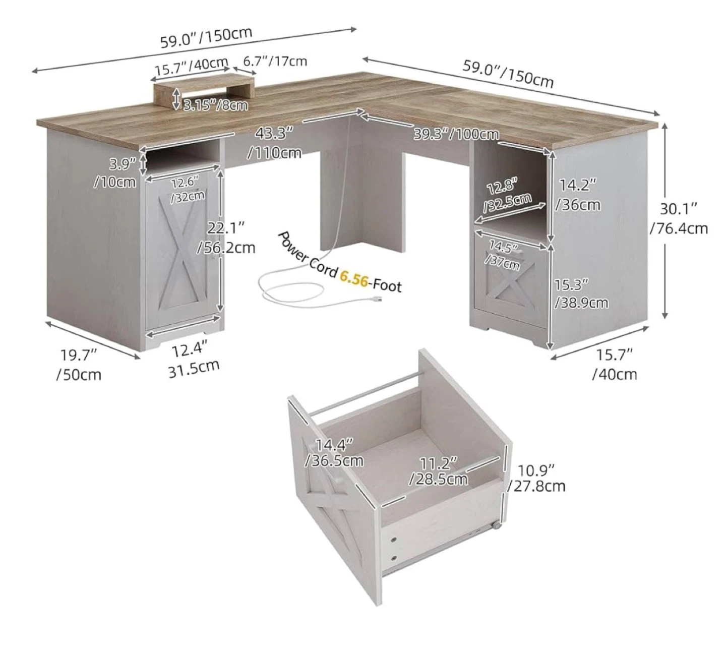 L-Shaped Corner Desk with Storage - photo 3