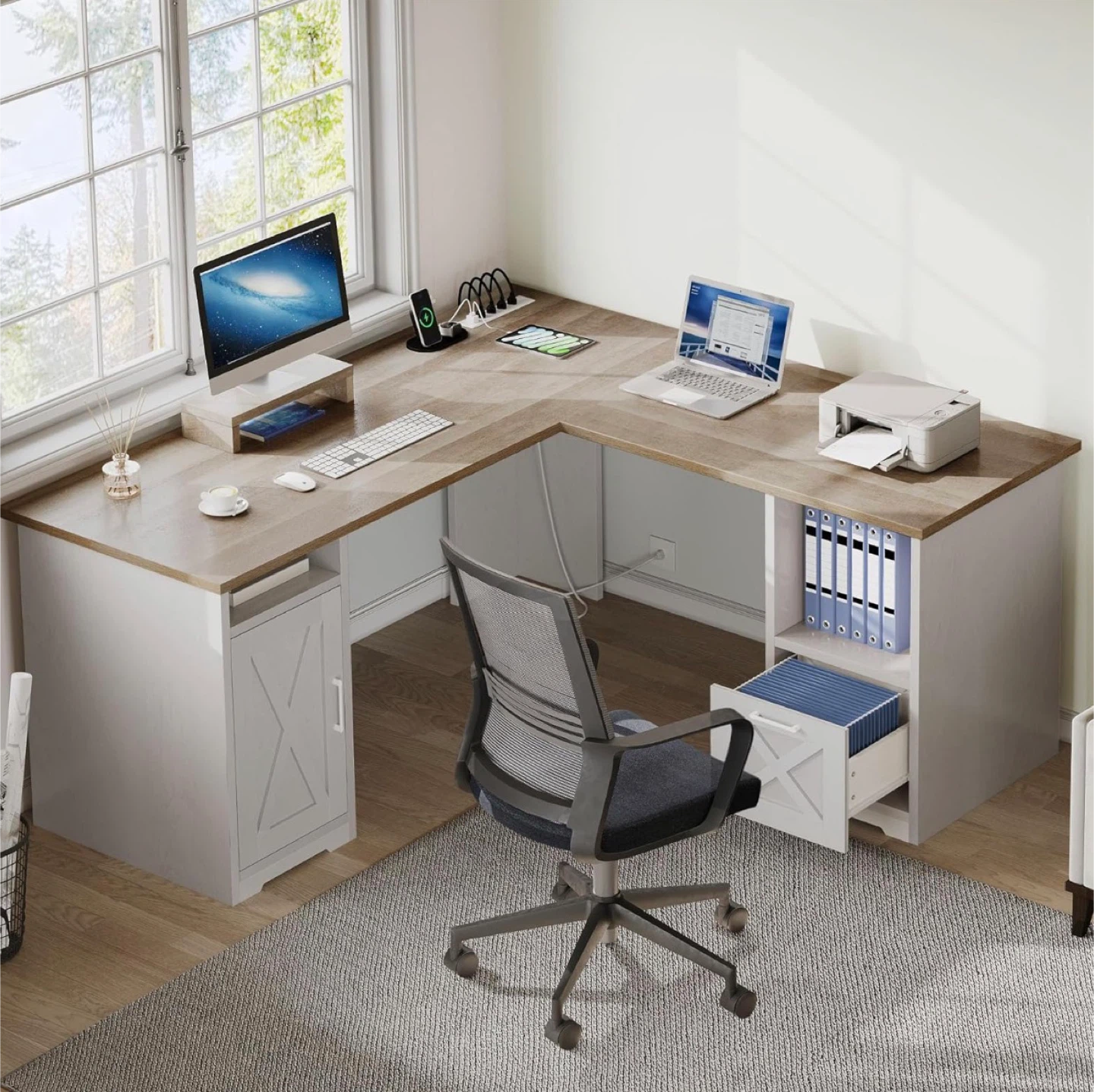 L-Shaped Corner Desk with Storage