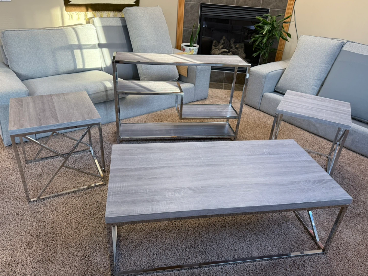 Set of 4 Wood-Look Side Tables and Console Table