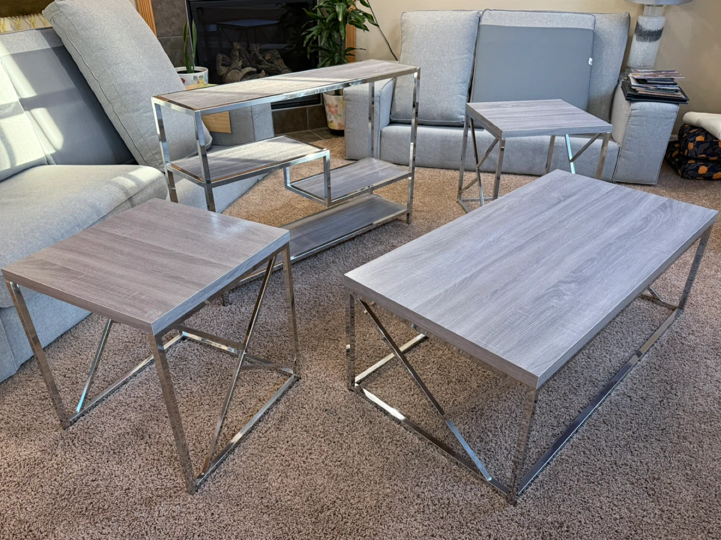Set of 4 Wood-Look Side Tables and Console Table - photo 2