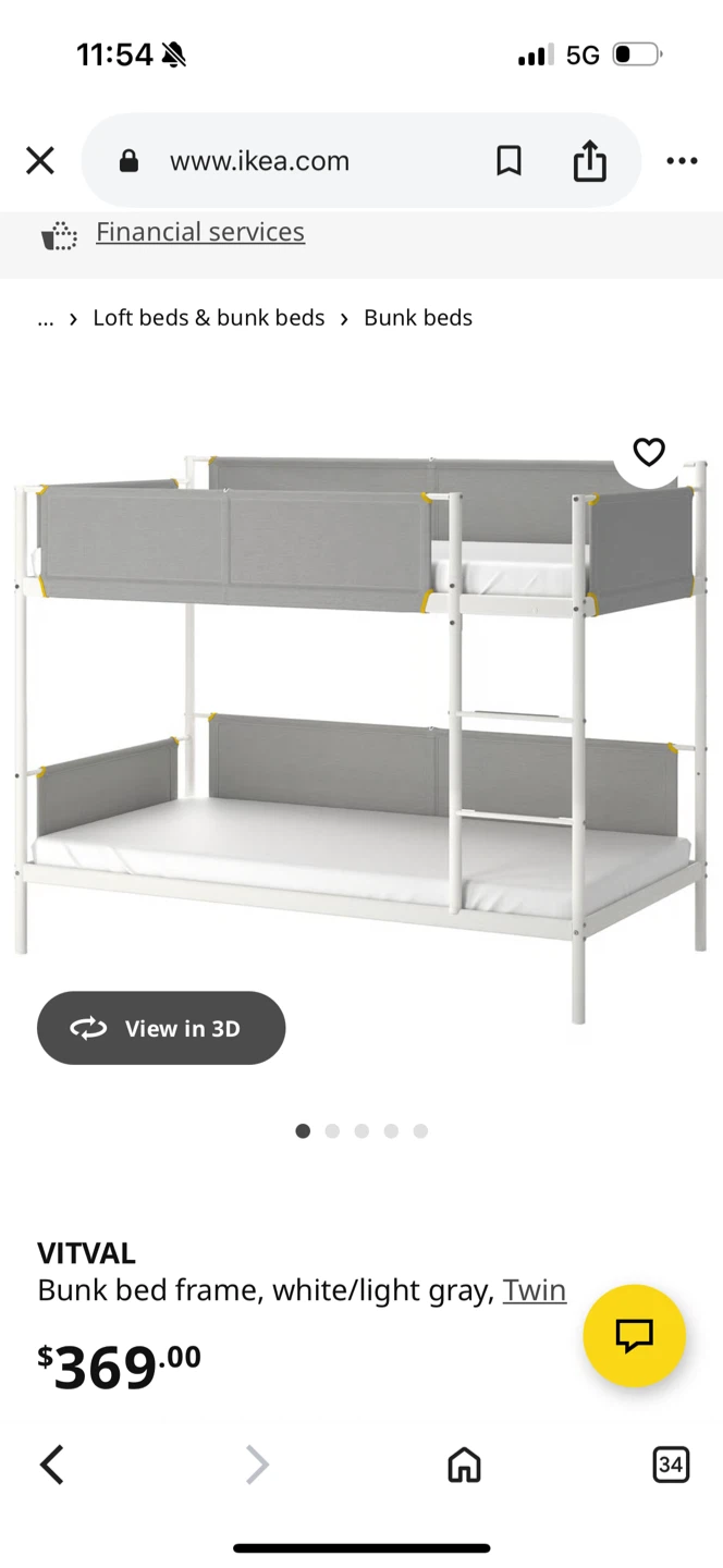 IKEA VITVAL Bunk Bed Frame - White/Light Gray, Twin