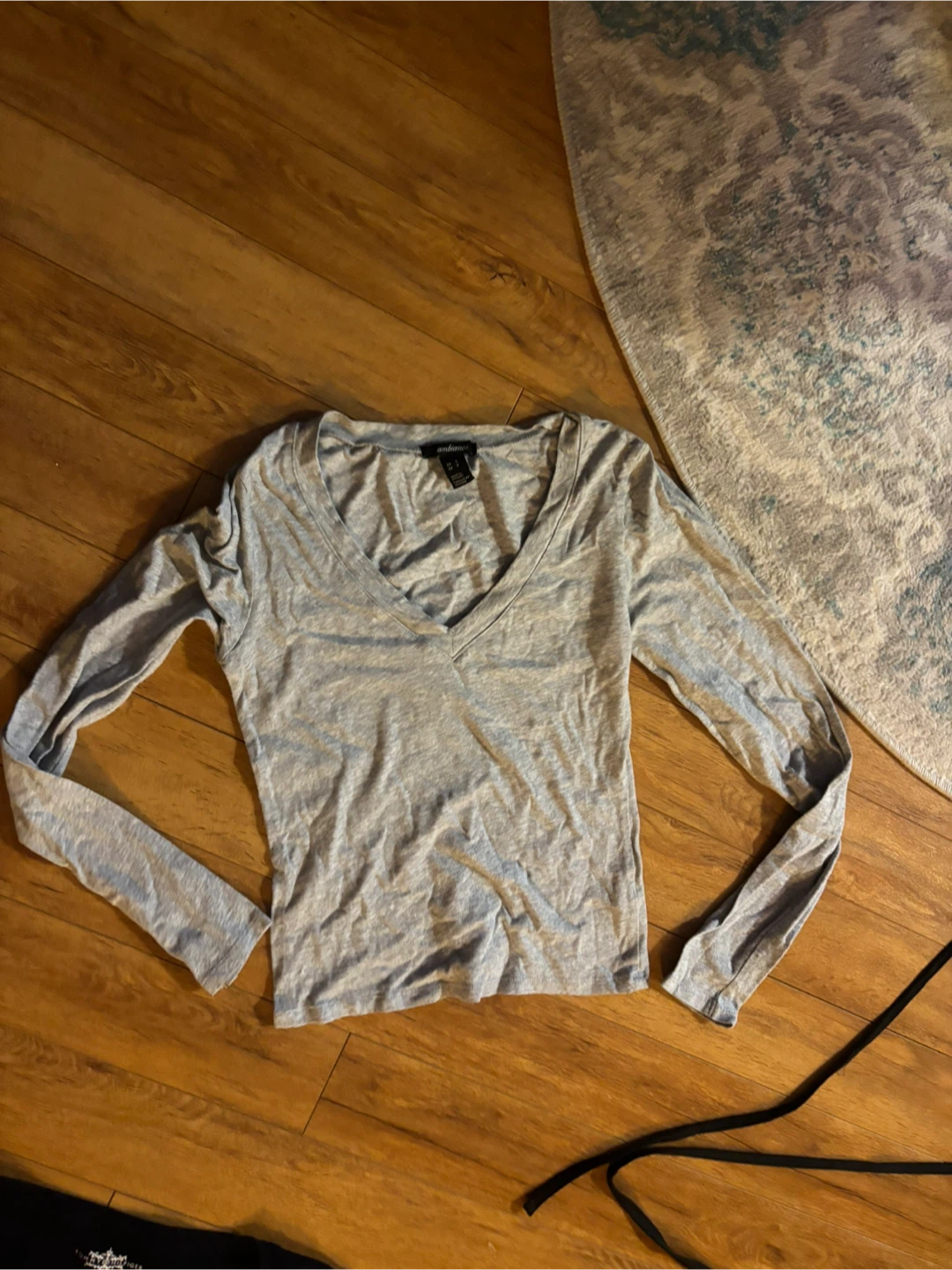 Grey V-Neck Long Sleeve Top