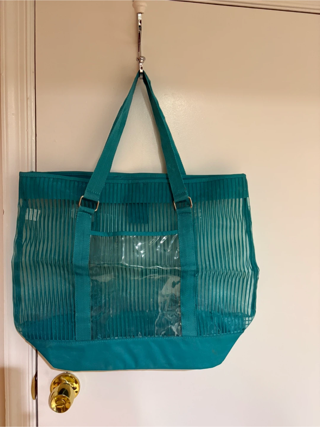 🏆Teal Mesh Tote Bag with Clear Pockets