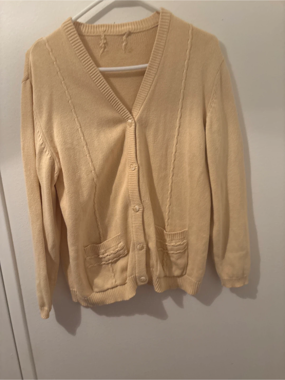 Women's Cream V-Neck Button-Up Cardigan