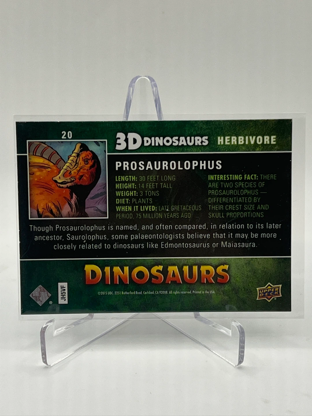 🏆 Upper Deck 3-D Dinosaur Prosaurolophus card - photo 2