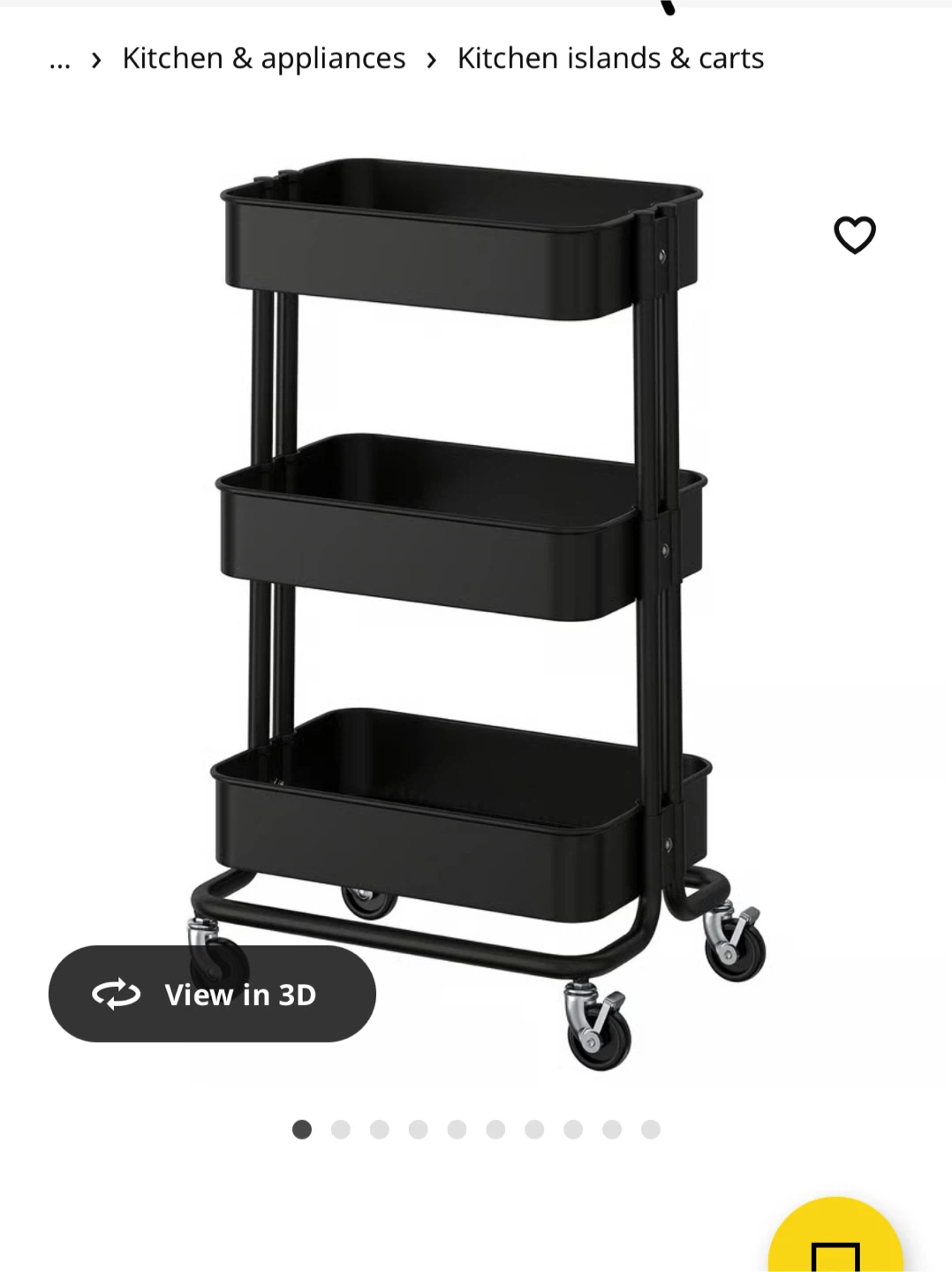 Black 3-Tier Rolling Utility Cart