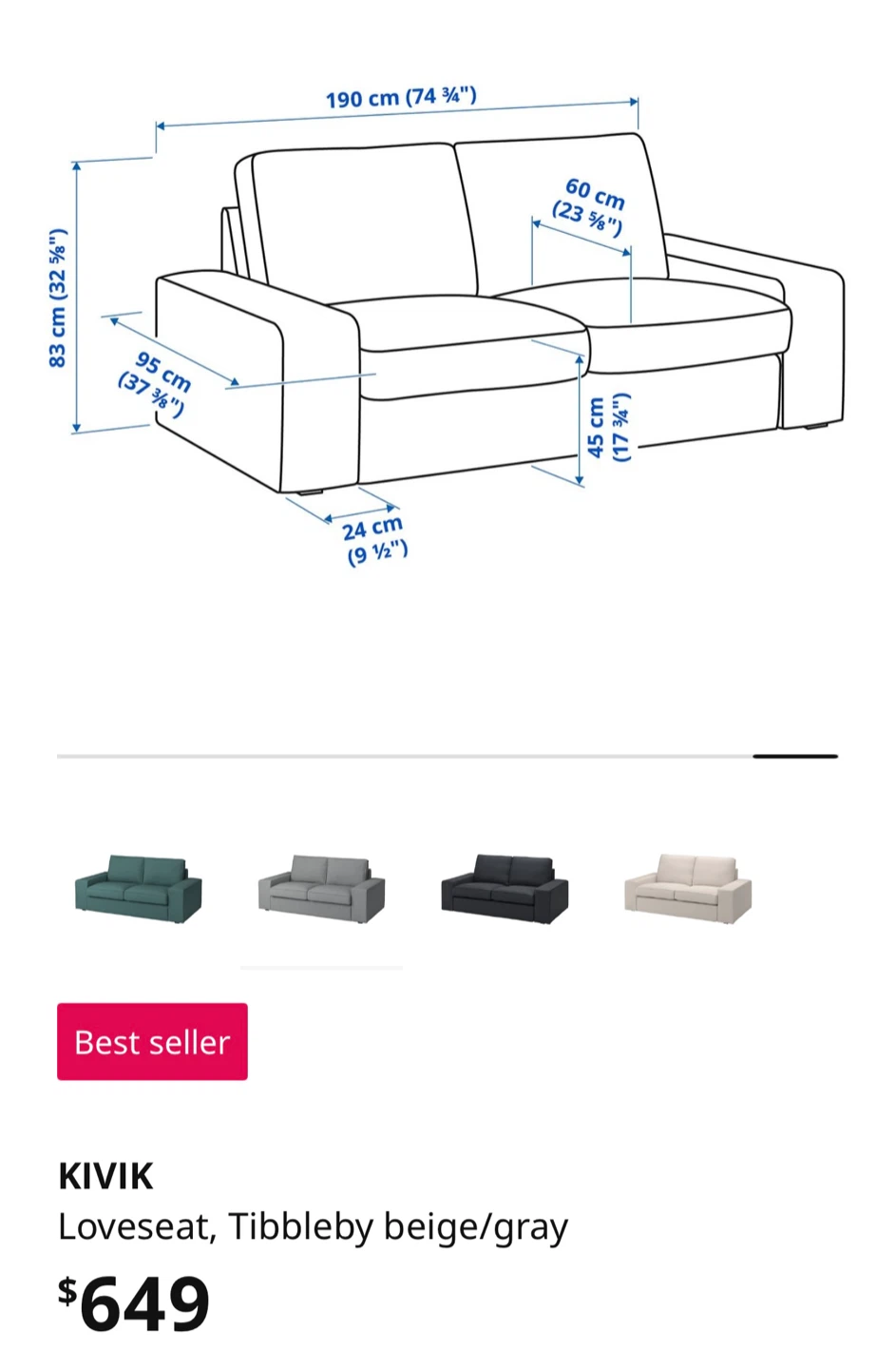 IKEA KIVIK Loveseat in Tibbleby beige/gray - photo 3