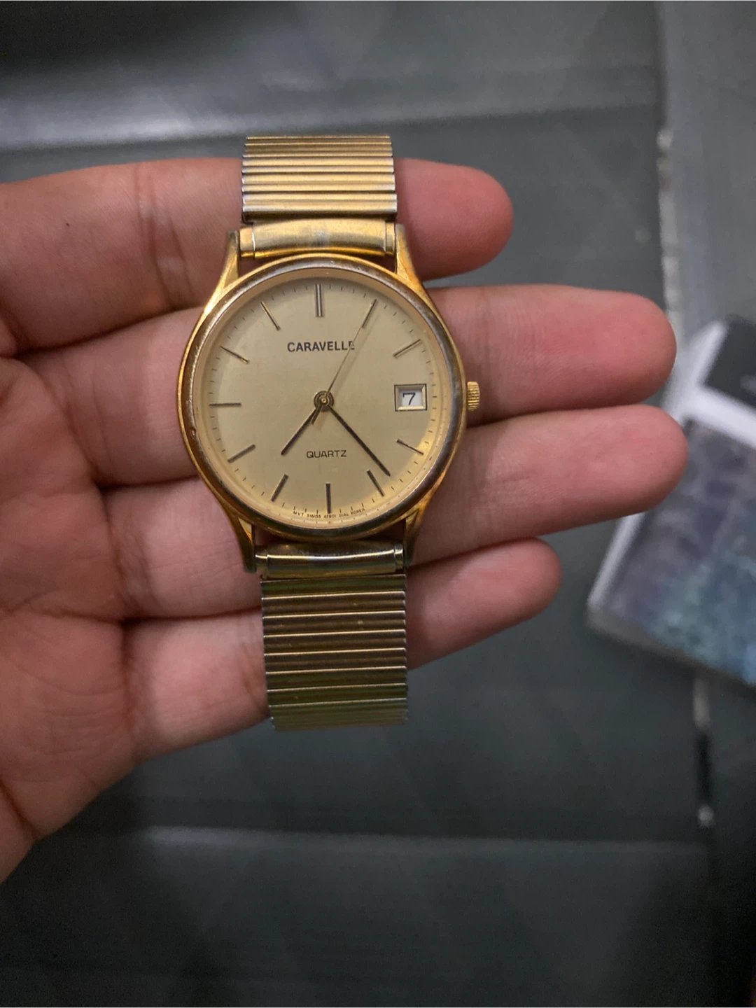 Caravelle Quartz Gold Tone Day/Date Watch