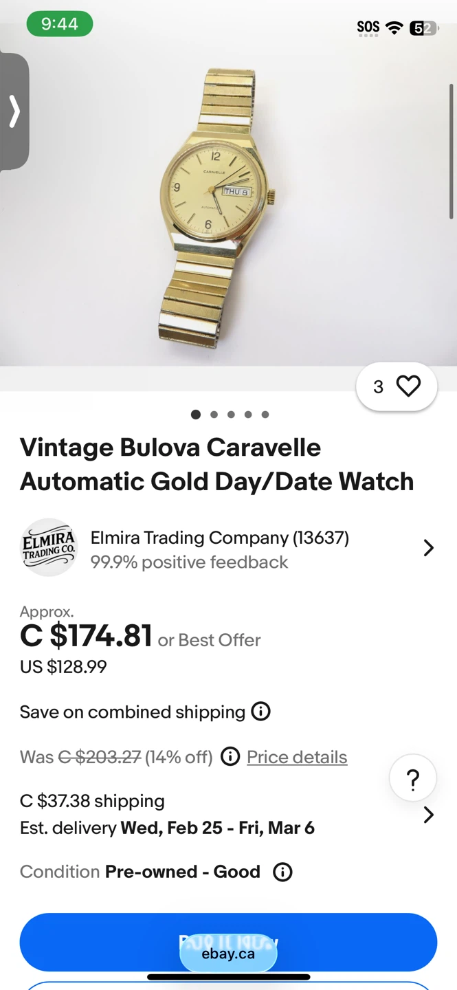 Caravelle Quartz Gold Tone Day/Date Watch - photo 2