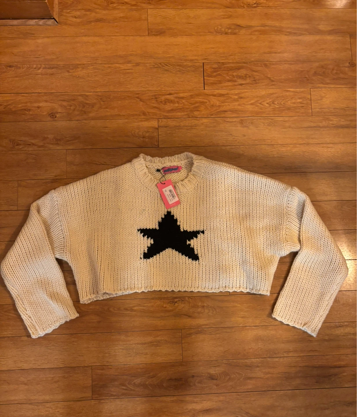 Edikted Star Cropped Sweater Cream XL