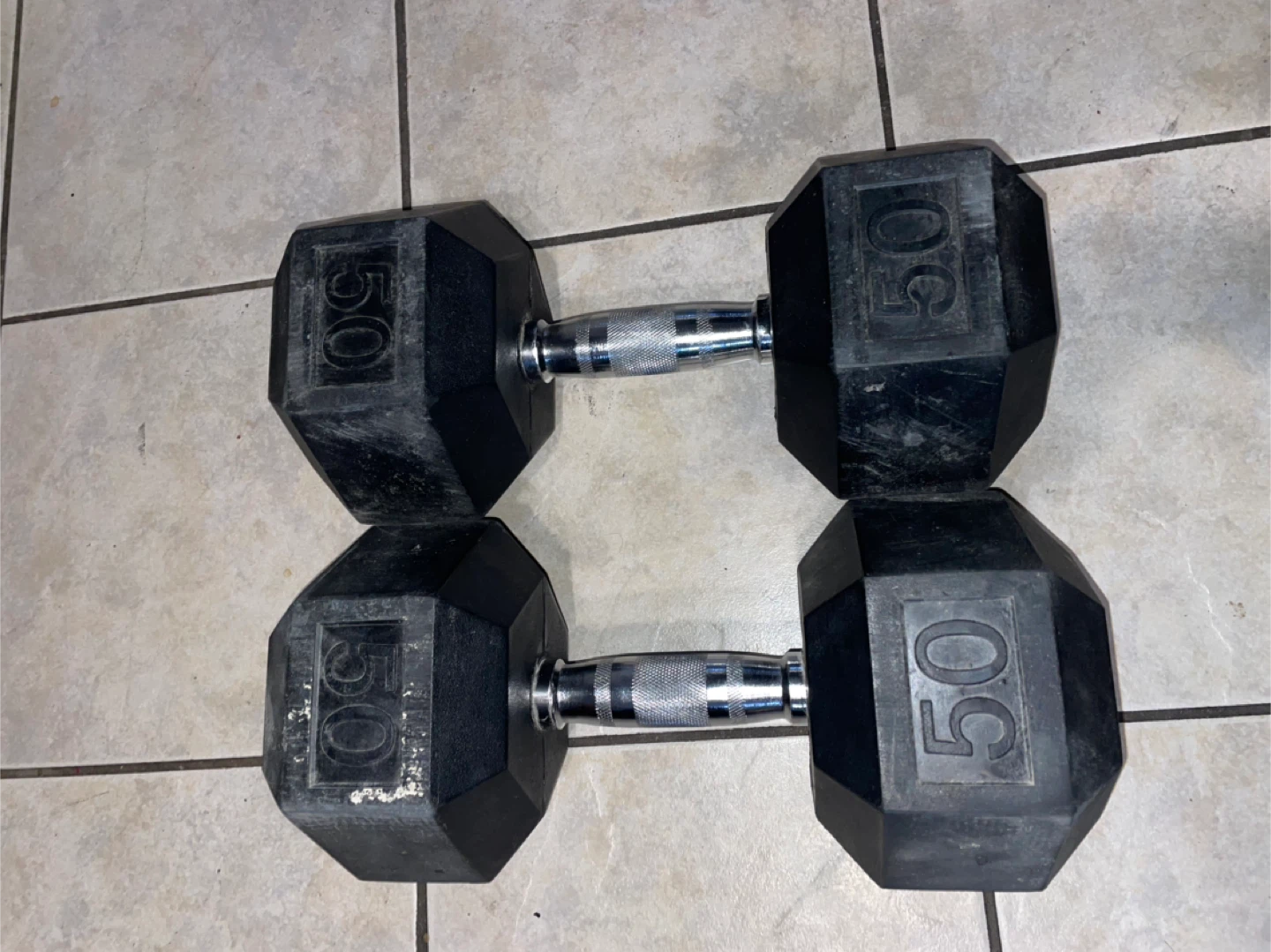 Pair of 50lb Hex Dumbbells - photo 3