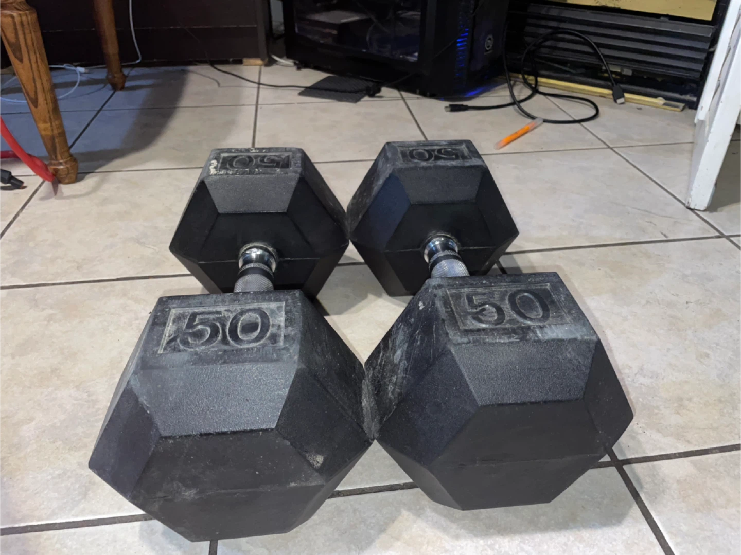 Pair of 50lb Hex Dumbbells