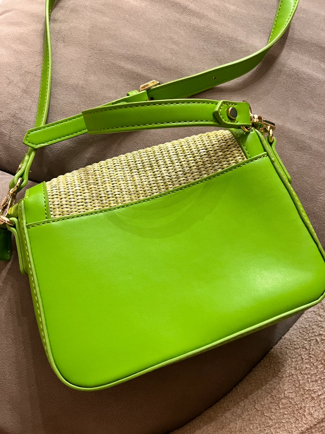 Mimi MUÀ Crossbody Bag - Bright Green Straw & Leather - photo 3