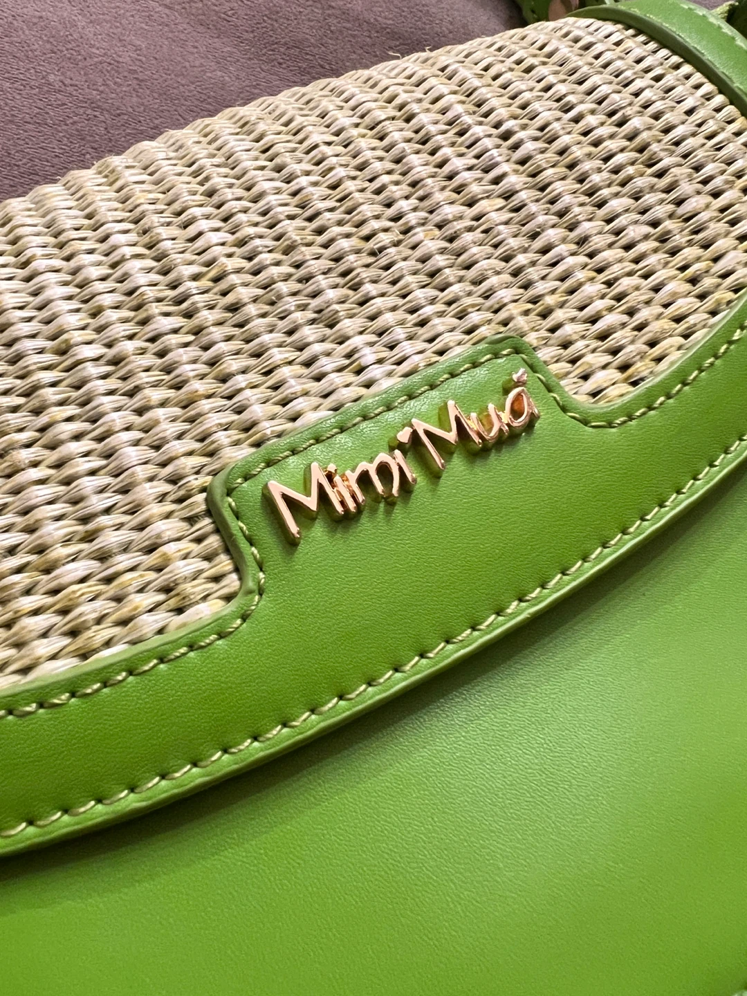 Mimi MUÀ Crossbody Bag - Bright Green Straw & Leather - photo 2