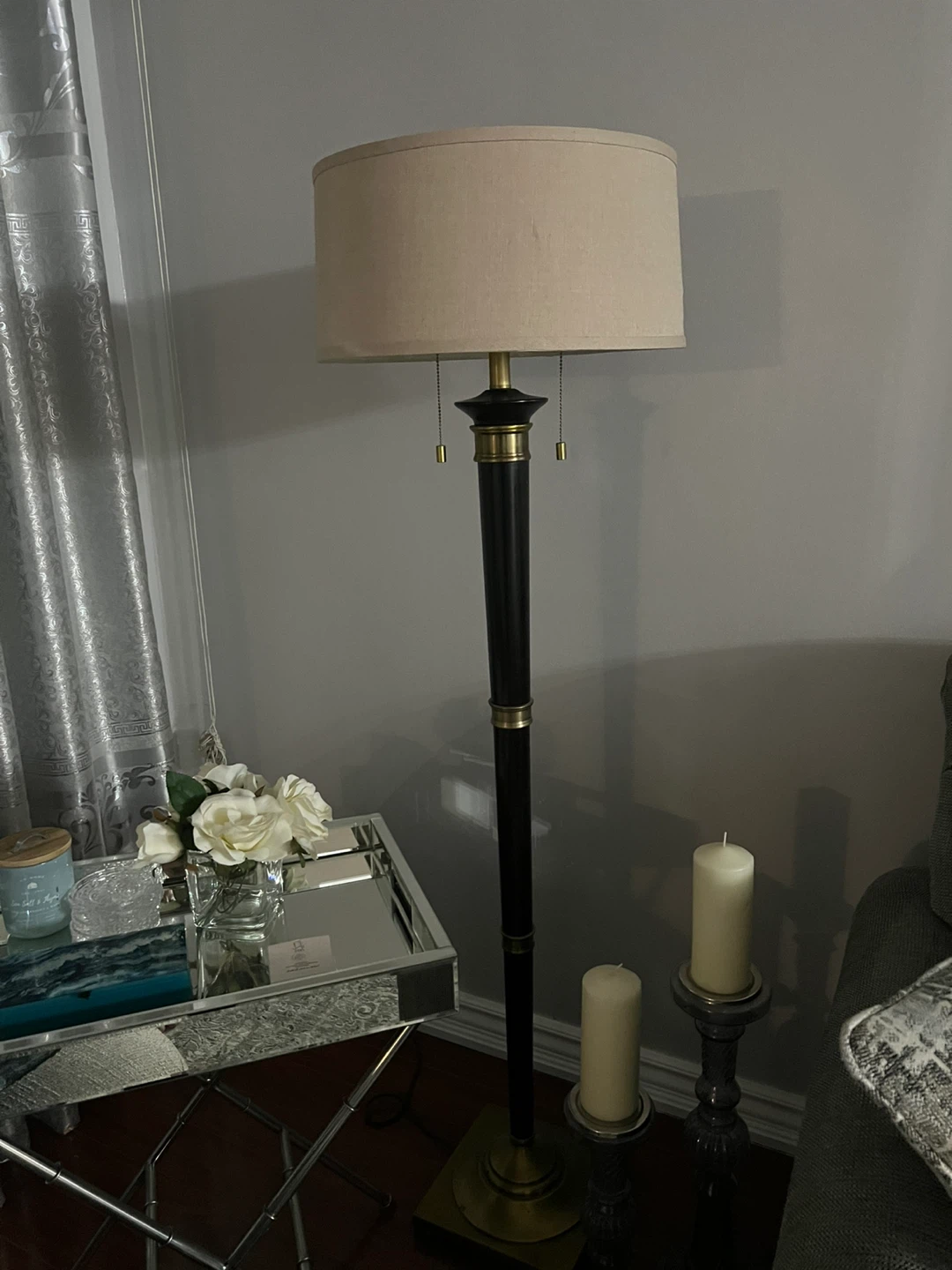 Floor Lamp + Table Lamp with Beige Shade