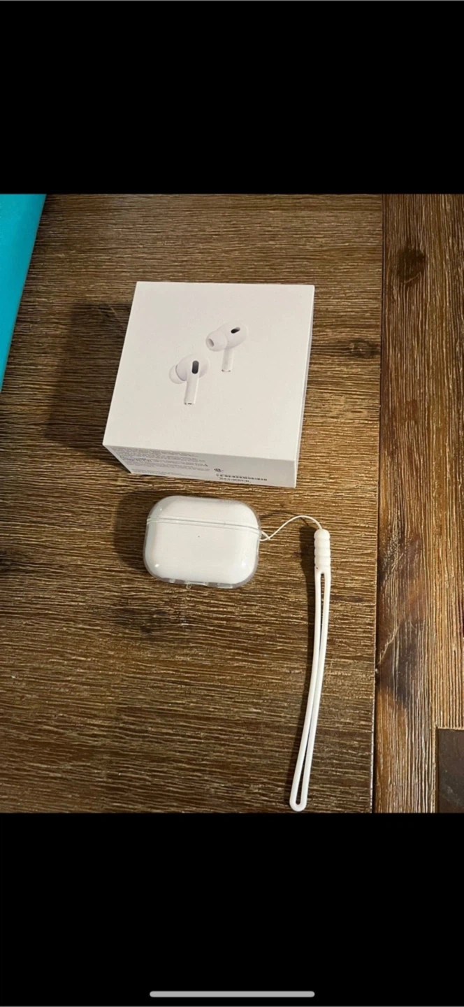 Apple AirPods Pro 2nd Gen with clear case and lanyard