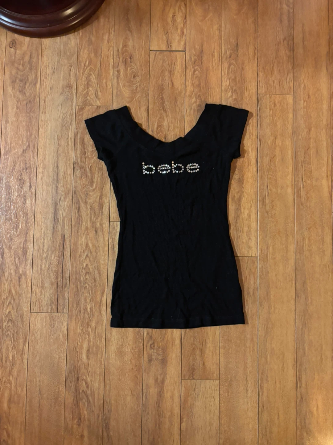 Bebe Rhinestone Logo Black T-Shirt