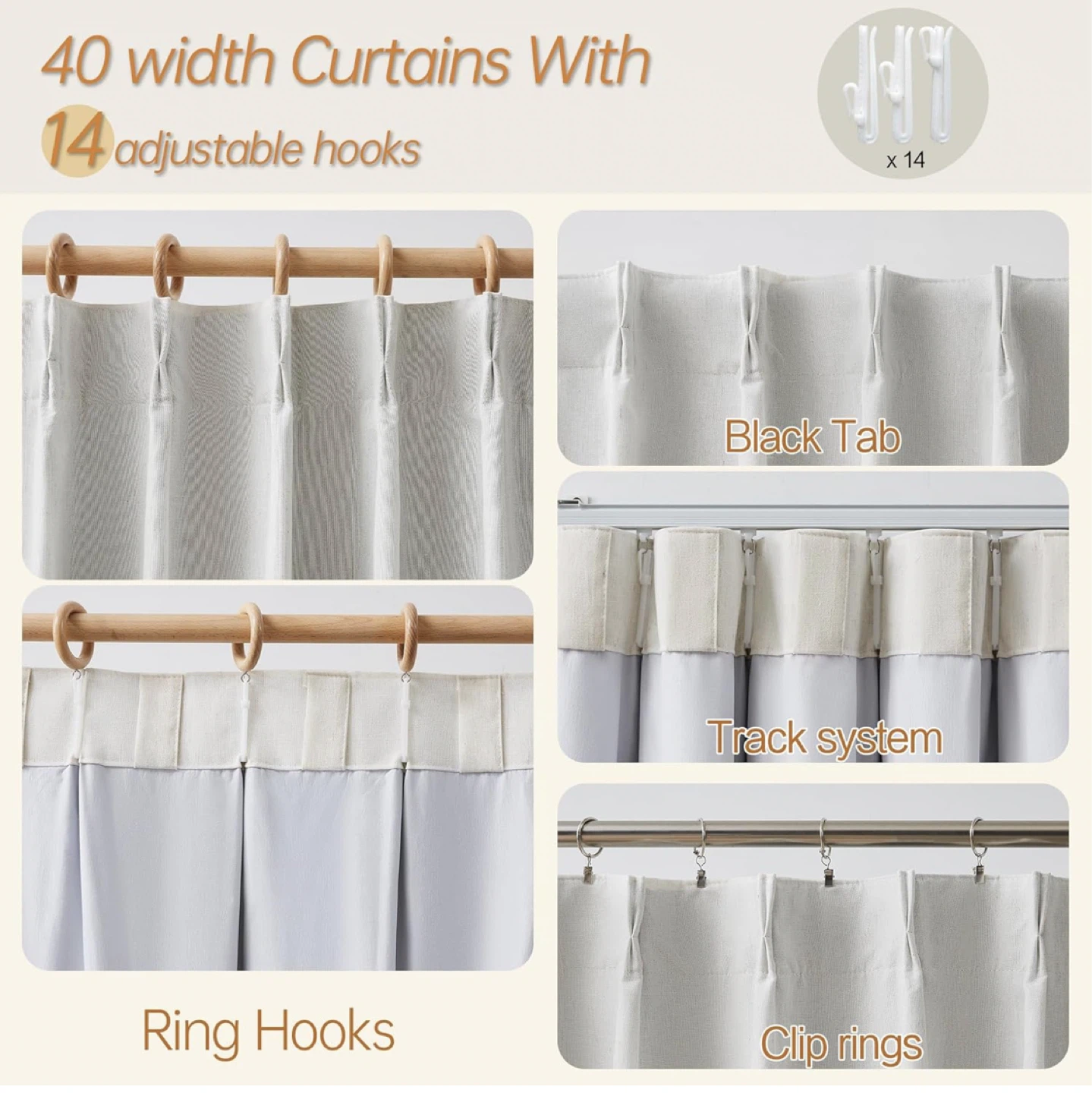 Full Blackout Curtains with 14 Adjustable Hooks - photo 4