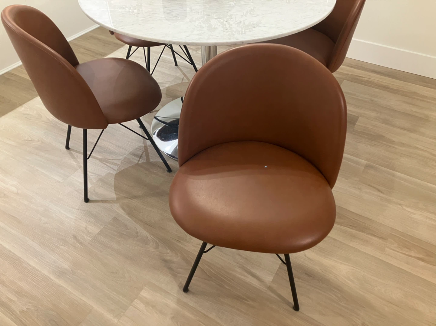 Set of 4 Brown Faux Leather Dining Chairs - photo 5