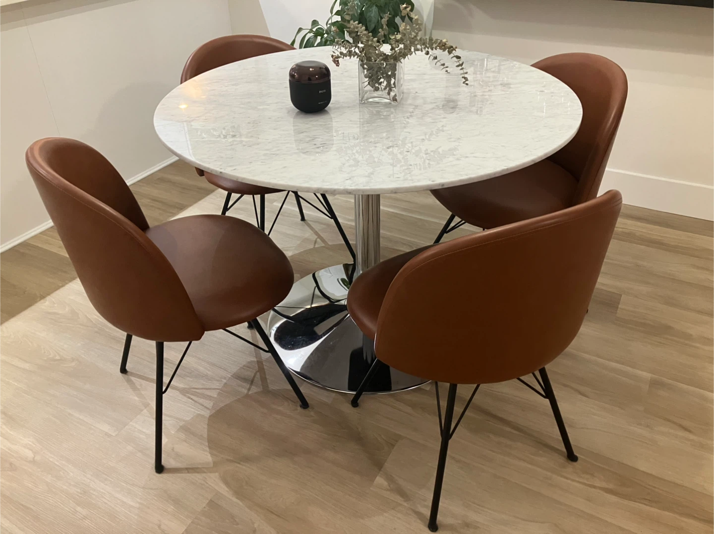 Set of 4 Brown Faux Leather Dining Chairs