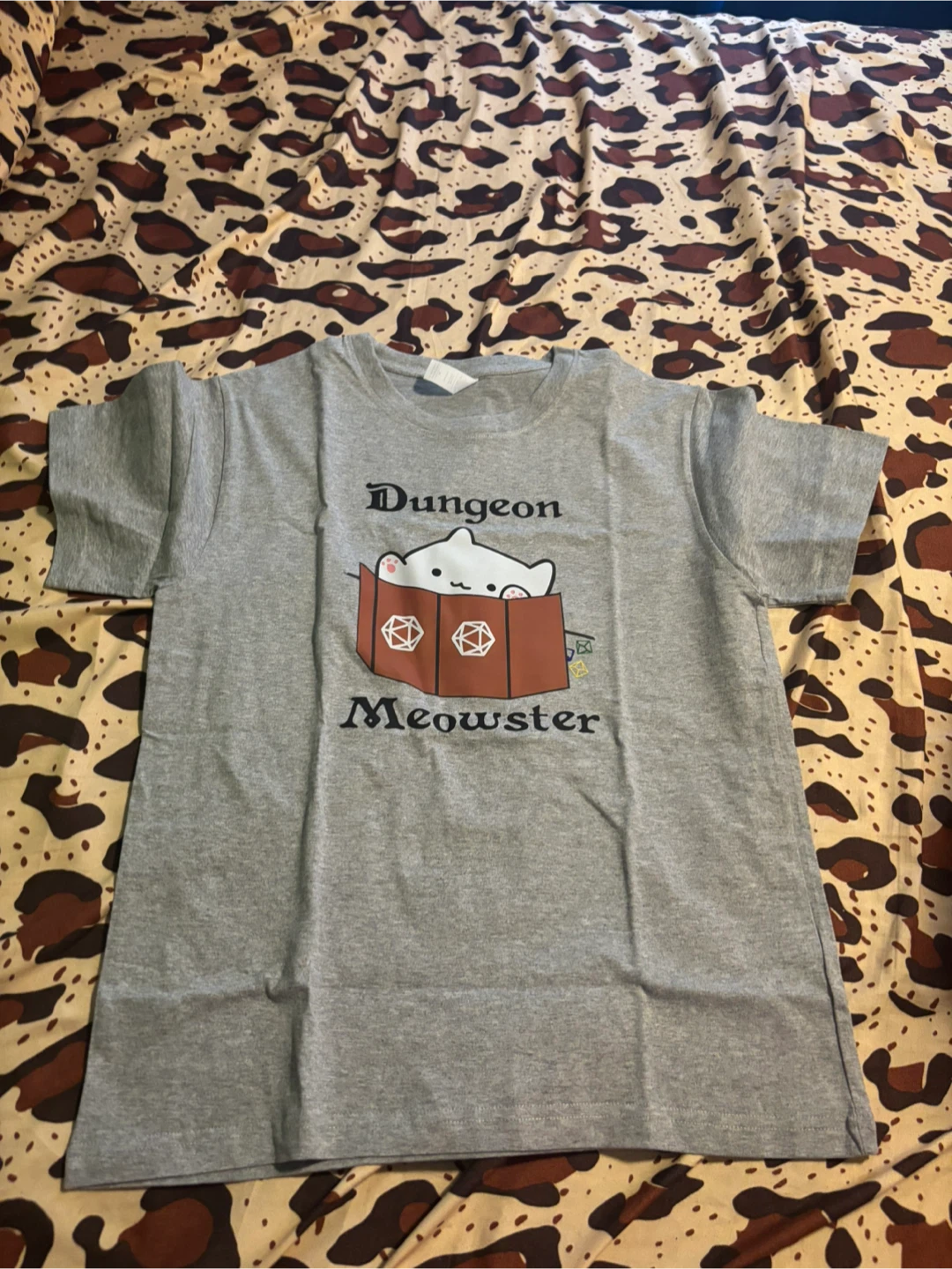 Grey T-Shirt with Dungeon Meowster Graphic
