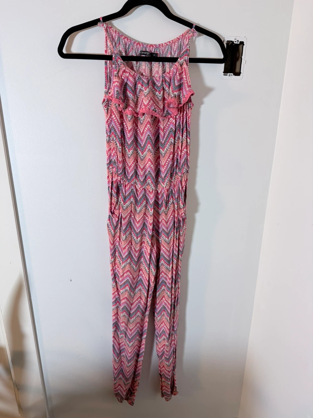 🏆George Girls Pink Chevron Print Jumpsuit Size 14 - photo 2