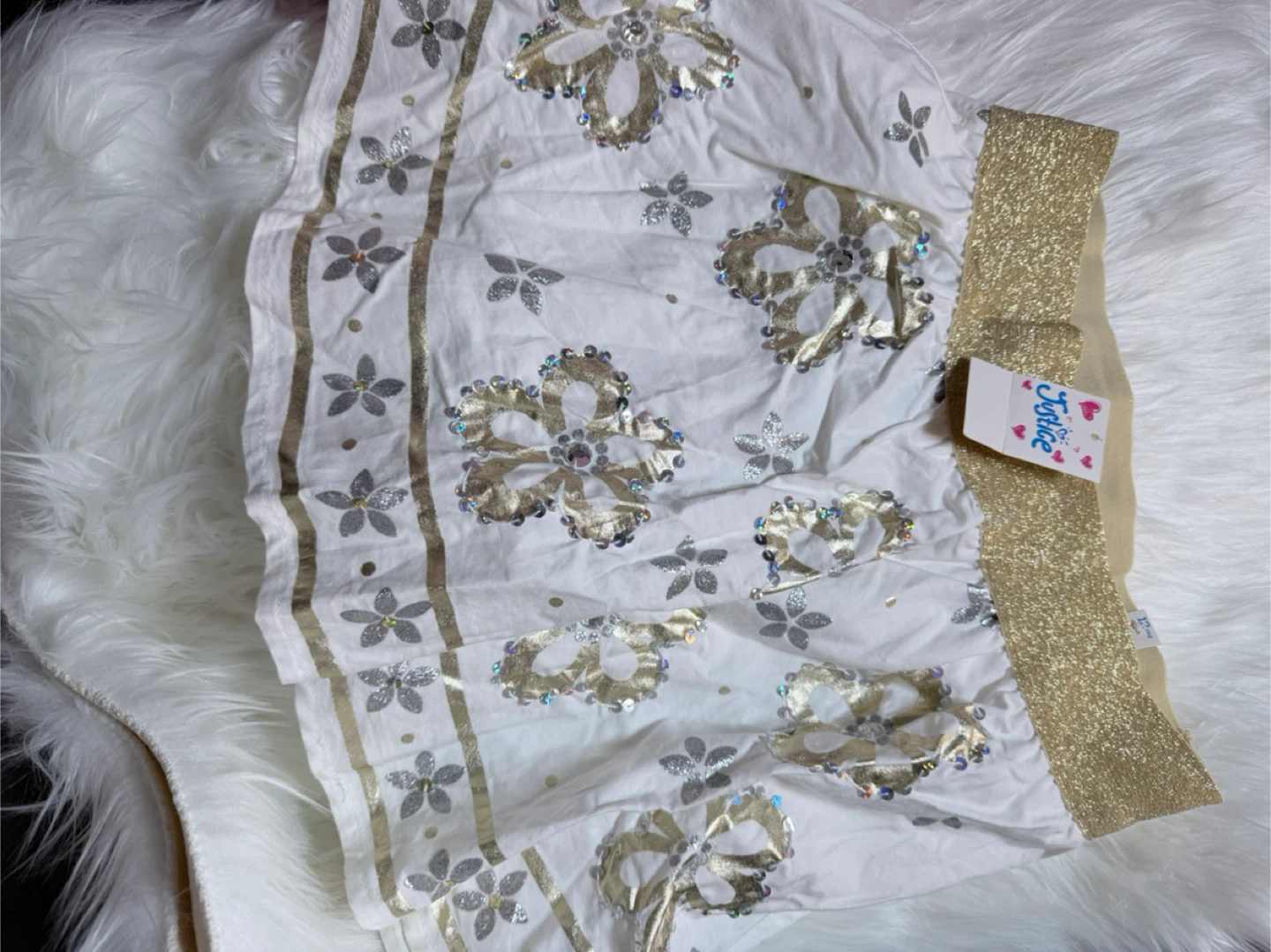 🏆Justice Girls White & Gold Floral Skirt - Size 12 - photo 2