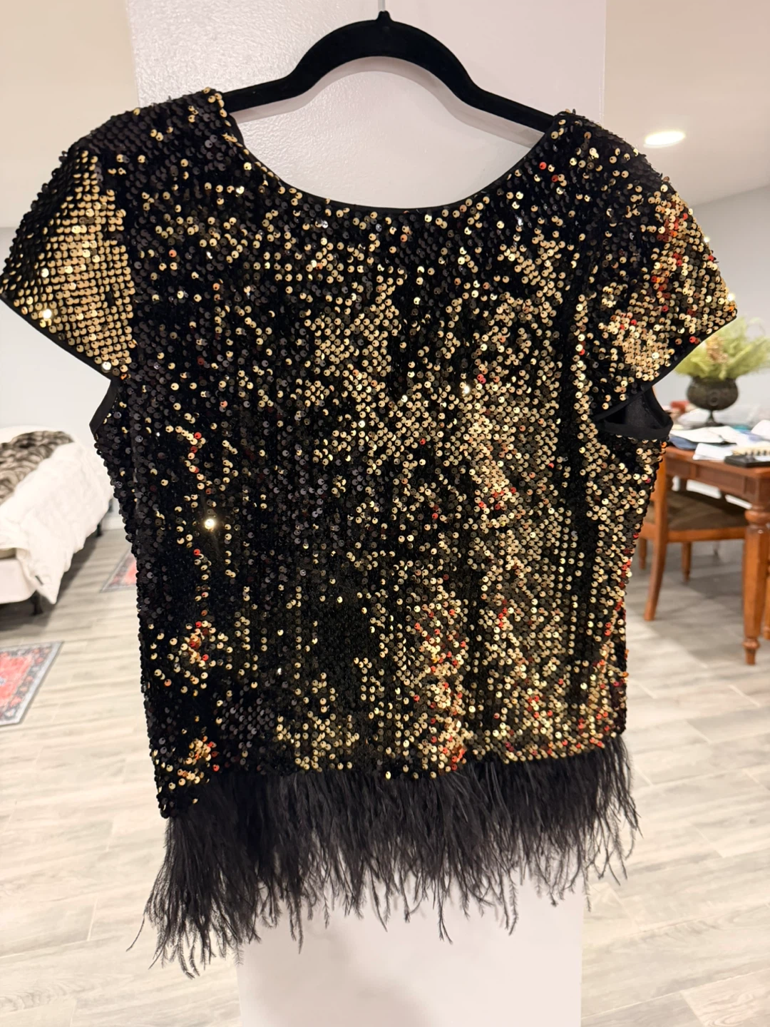 Milly Sequin & Feather Trim blouse