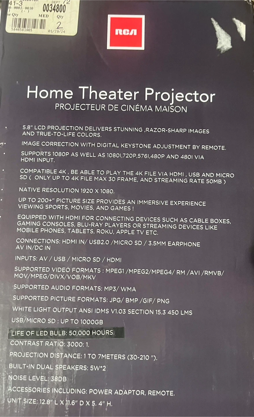 RCA Home Theater Projector - photo 2