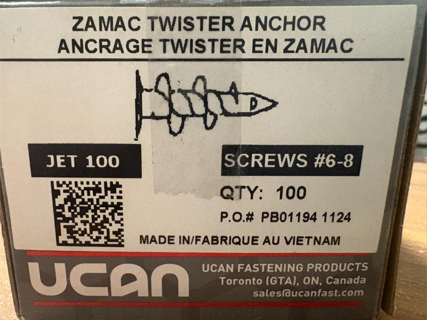 UCAN Zamac Twister Anchors #6-8 - QTY 100 - photo 4