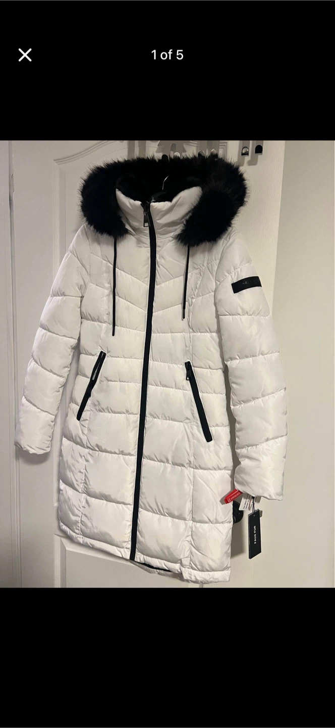 Karl Lagerfeld White Puffer Coat with Fur Hood - photo 3