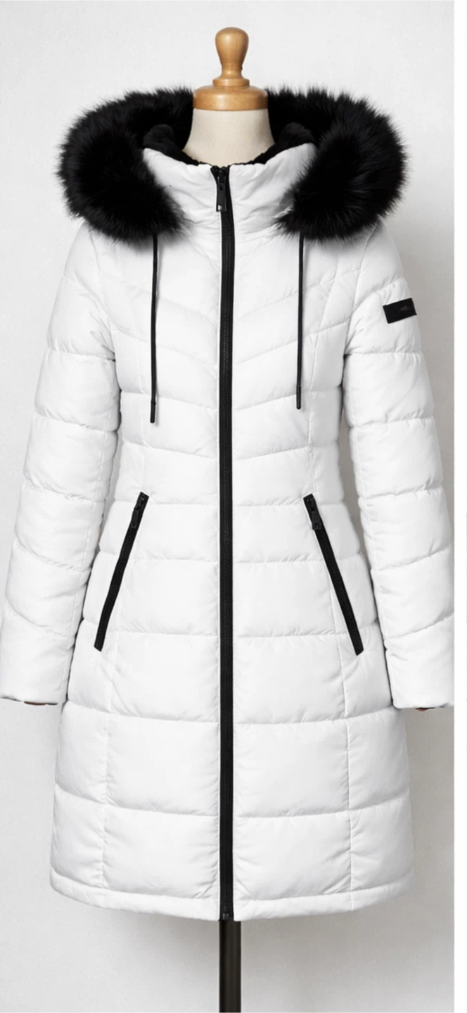 Karl Lagerfeld White Puffer Coat with Fur Hood - photo 2