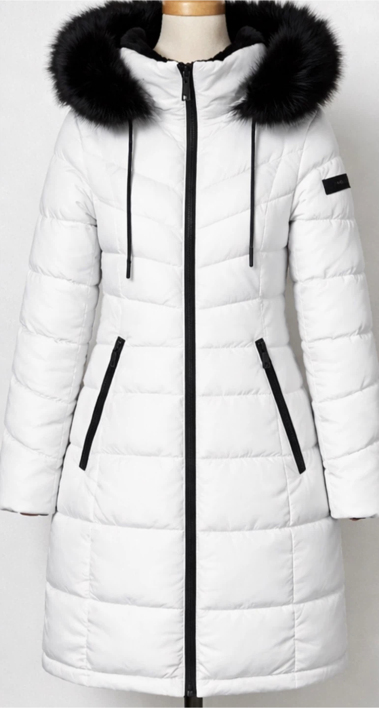 Karl Lagerfeld White Puffer Coat with Fur Hood
