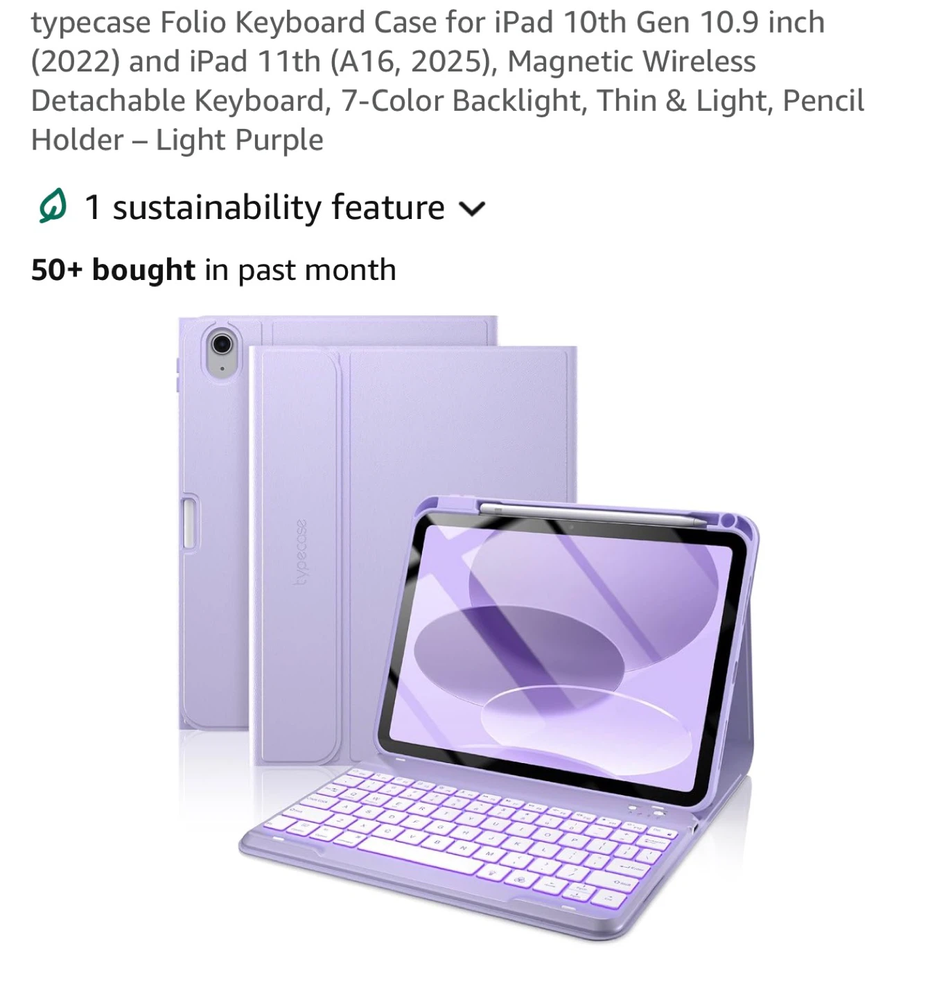 Typecase Folio Keyboard Case for iPad 10th Gen - Light Purple - photo 3