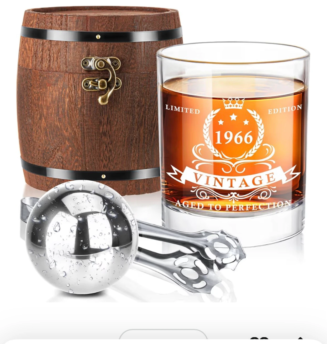 Whiskey Glass Set with Chilling Ball and Tongs