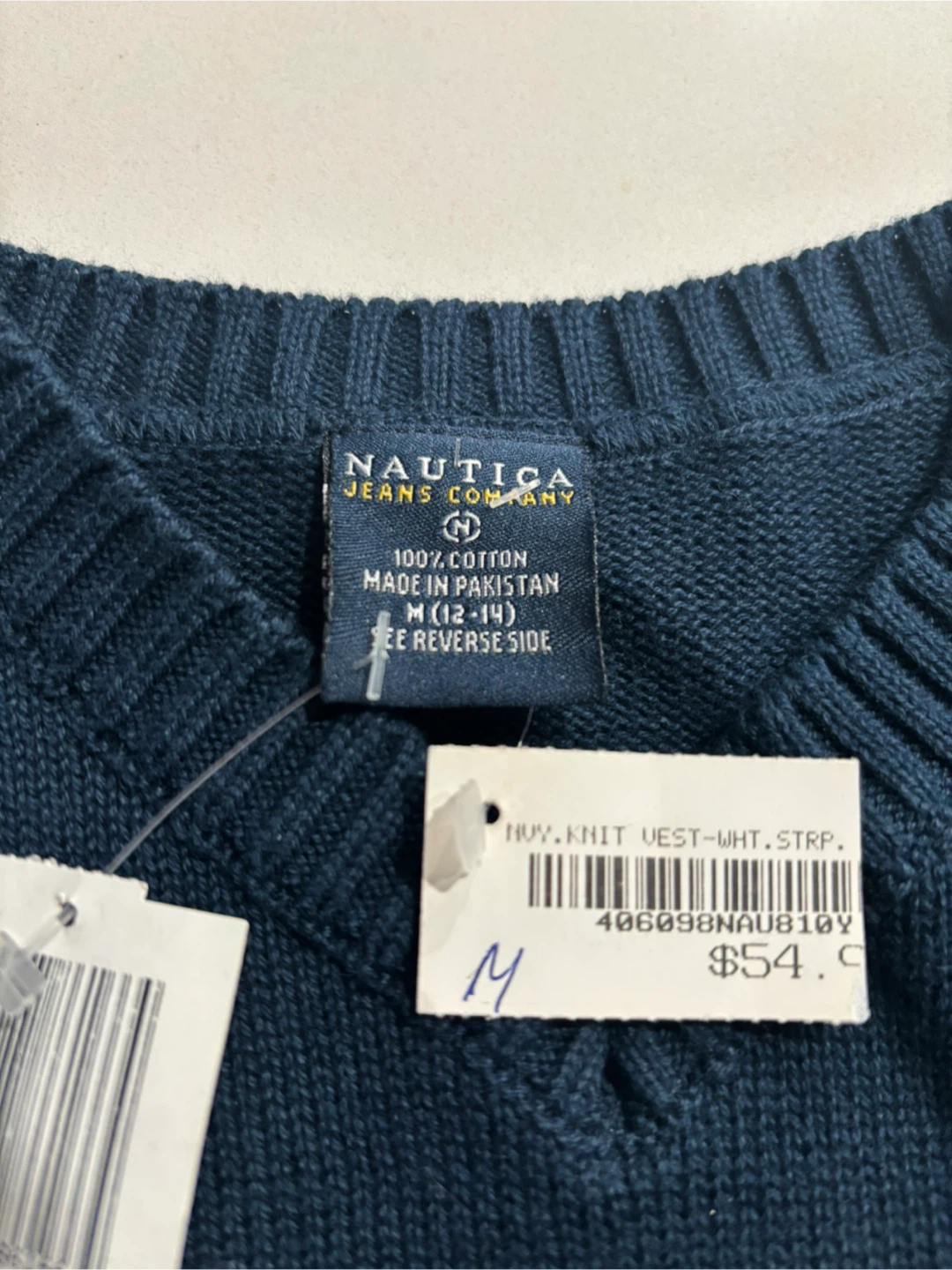 New Nautica Jeans Company Navy Cotton Sweater Vest - Size M - photo 2