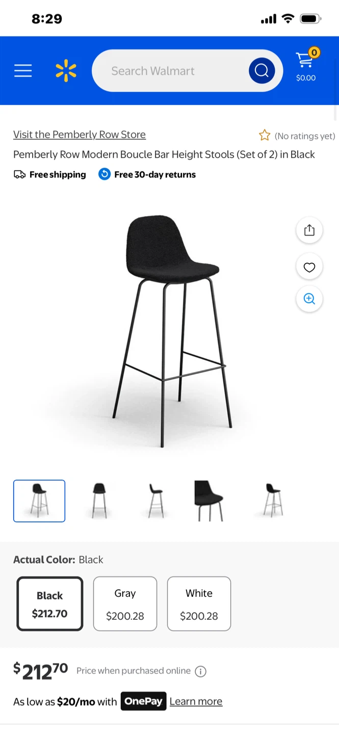 Pemberly Row Modern Boucle Bar Height Stools (Set of 2) - Black - photo 5