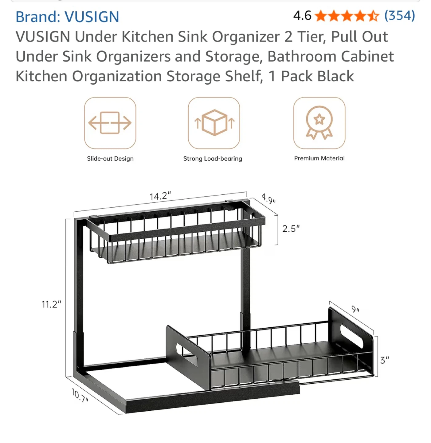 VUSIGN Under Sink Organizer 2 Tier Pull Out Shelf