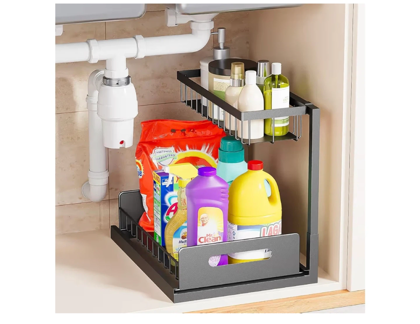 VUSIGN Under Sink Organizer 2 Tier Pull Out Shelf - photo 4