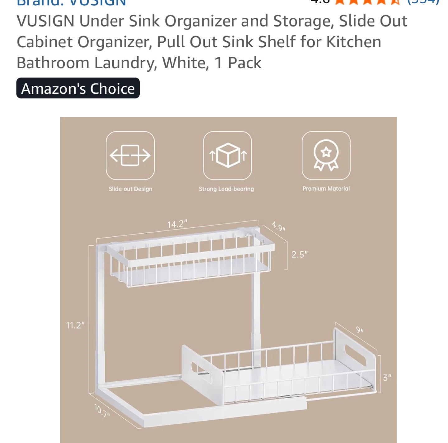 VUSIGN Under Sink Organizer 2 Tier Pull Out Shelf - photo 2