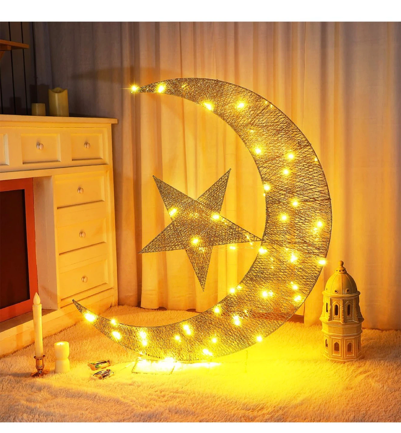 Pre-lit Decorations for Home Metal Star Moon Crescent