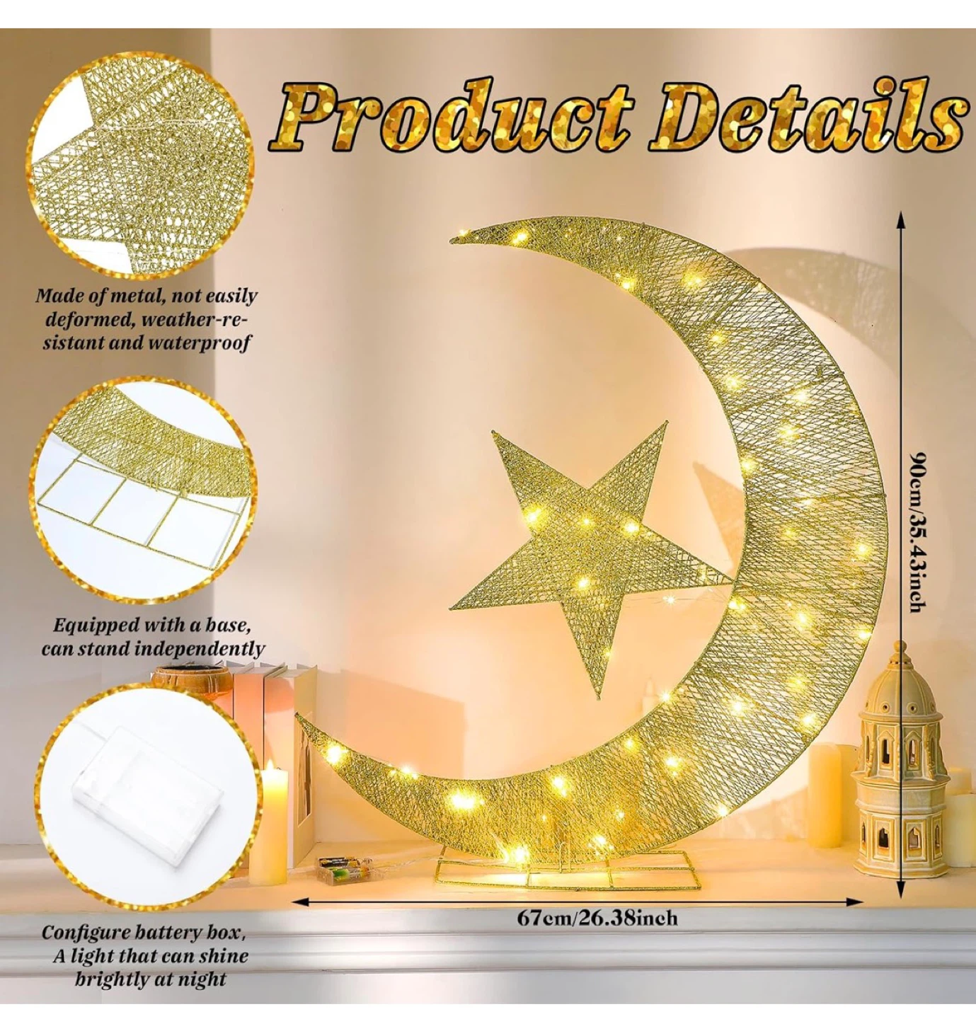 Pre-lit Decorations for Home Metal Star Moon Crescent - photo 2