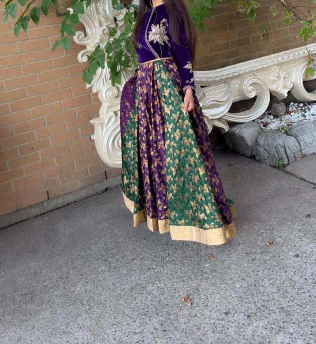 Purple and Green Brocade Anarkali Dress - photo 2