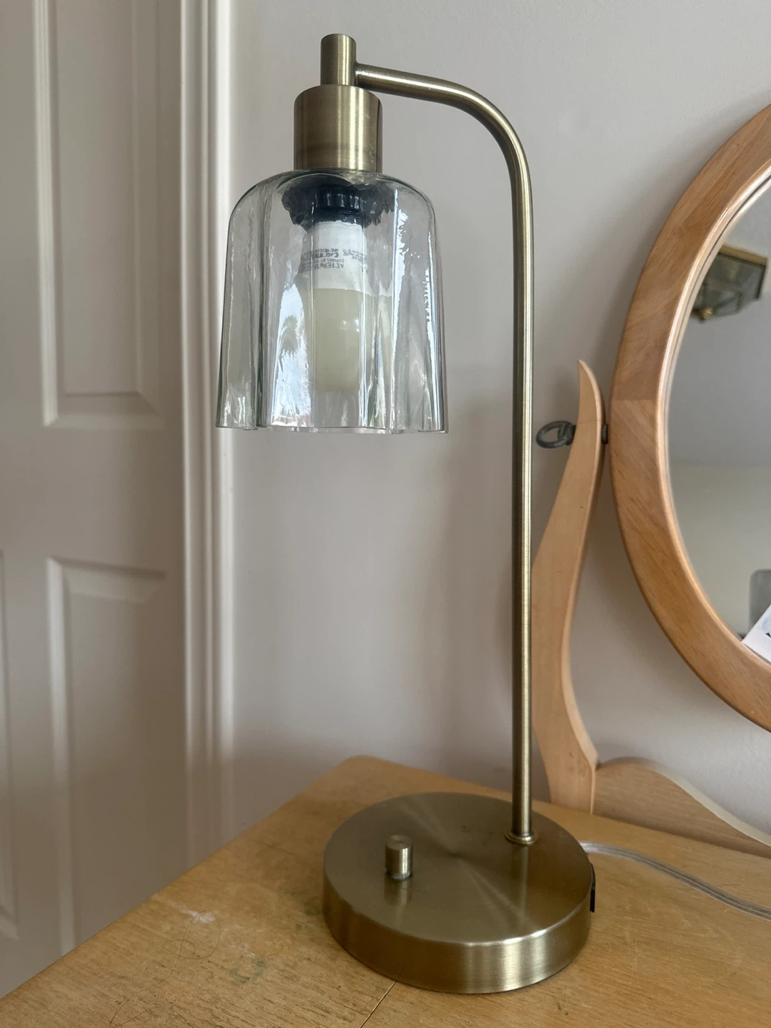 Brass Metal Desk Lamp with Glass Shade