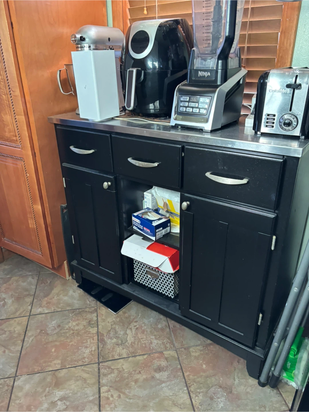 Black-Stainless Steel top storage Cabinet