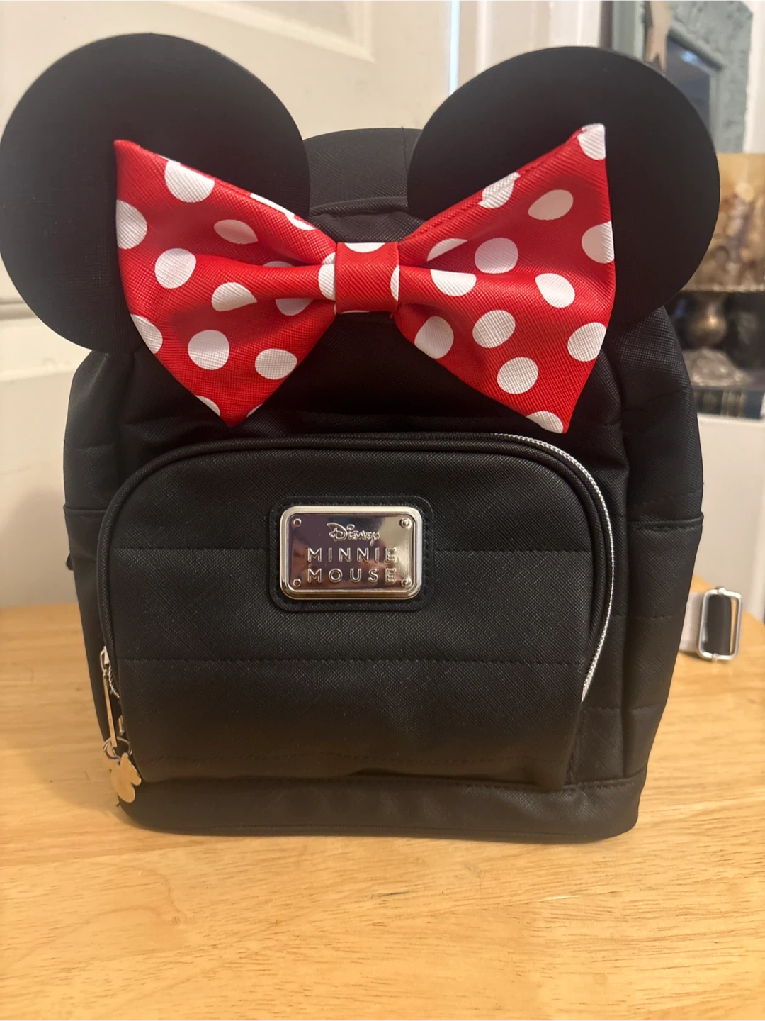 Disney Minnie Mouse Black Backpack with Red Polka Dot Bow