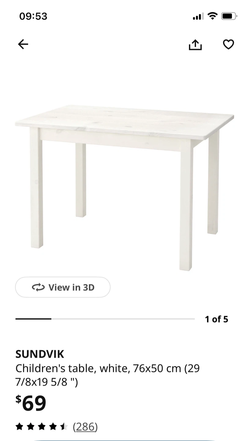 IKEA SUNDVIK Children's Table - White